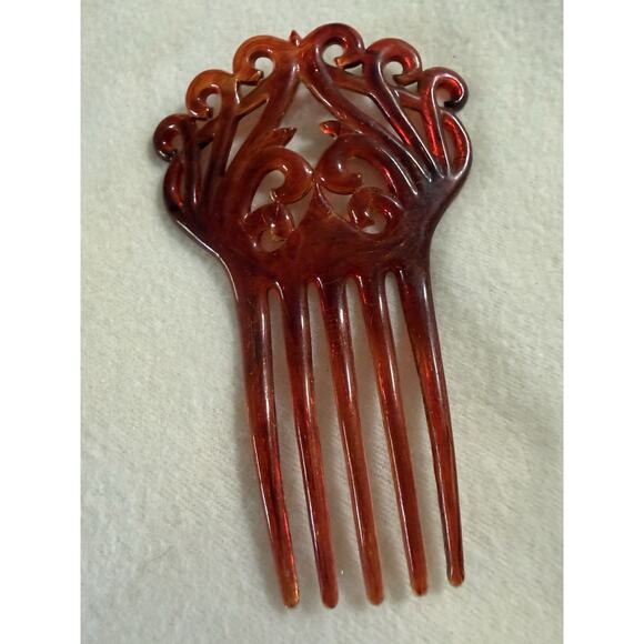 Vintage Art Deco Faux Tortoise Hair Comb Ornate Open Work Design main image 6